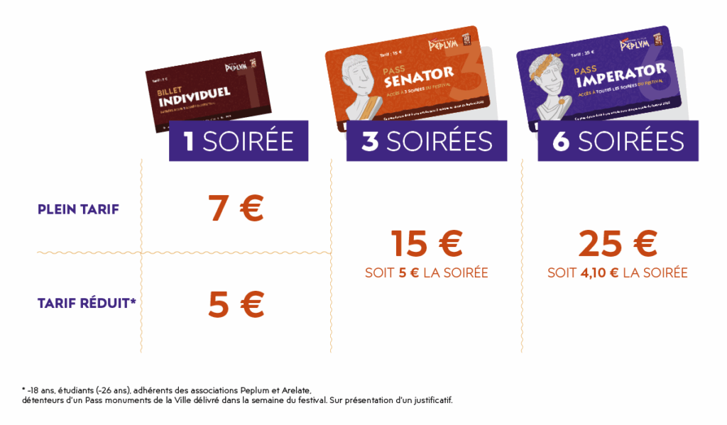 Tarifs des soirées de projection du festival du film peplum 2025